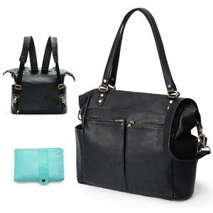 Mominside travel diaper bag convertiblewith latptop sleeve, vegan leather, black